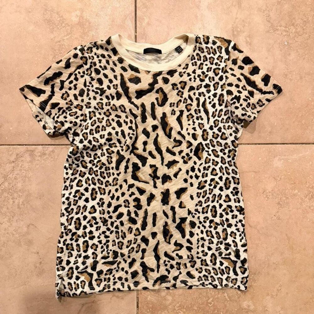 ATM Anthony Thomas Melillo Leopard Print SlubTee Beige Black Animal Print Size S